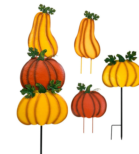 ALLADINBOX Rustic Stacked 3 Pumpkin Yard Stake Thanksgiving Fall Decor