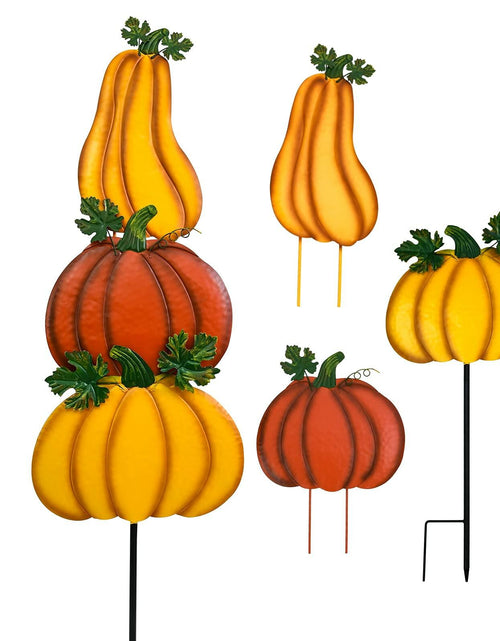 Load image into Gallery viewer, ALLADINBOX Rustic Stacked 3 Pumpkin Yard Stake Thanksgiving Fall Decor

