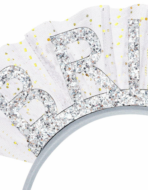 Load image into Gallery viewer, BAHABY Silver Glitter Bride Headband with Short Veil Bridal Shower Wedding
