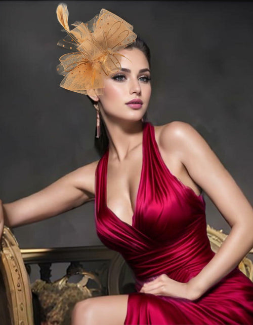 Load image into Gallery viewer, Unpifolov Fascinators Flower Mesh Feathers Headwear Dark Yellow
