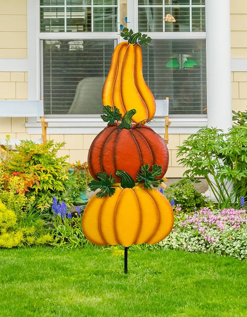 Load image into Gallery viewer, ALLADINBOX Rustic Stacked 3 Pumpkin Yard Stake Thanksgiving Fall Decor
