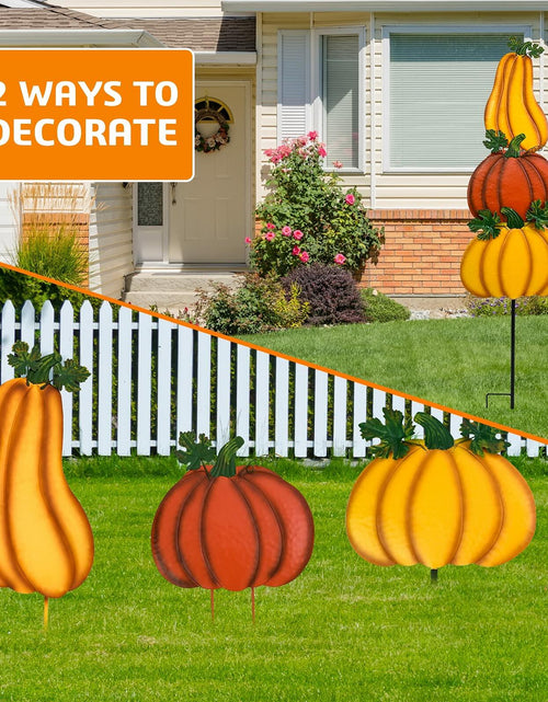 Load image into Gallery viewer, ALLADINBOX Rustic Stacked 3 Pumpkin Yard Stake Thanksgiving Fall Decor
