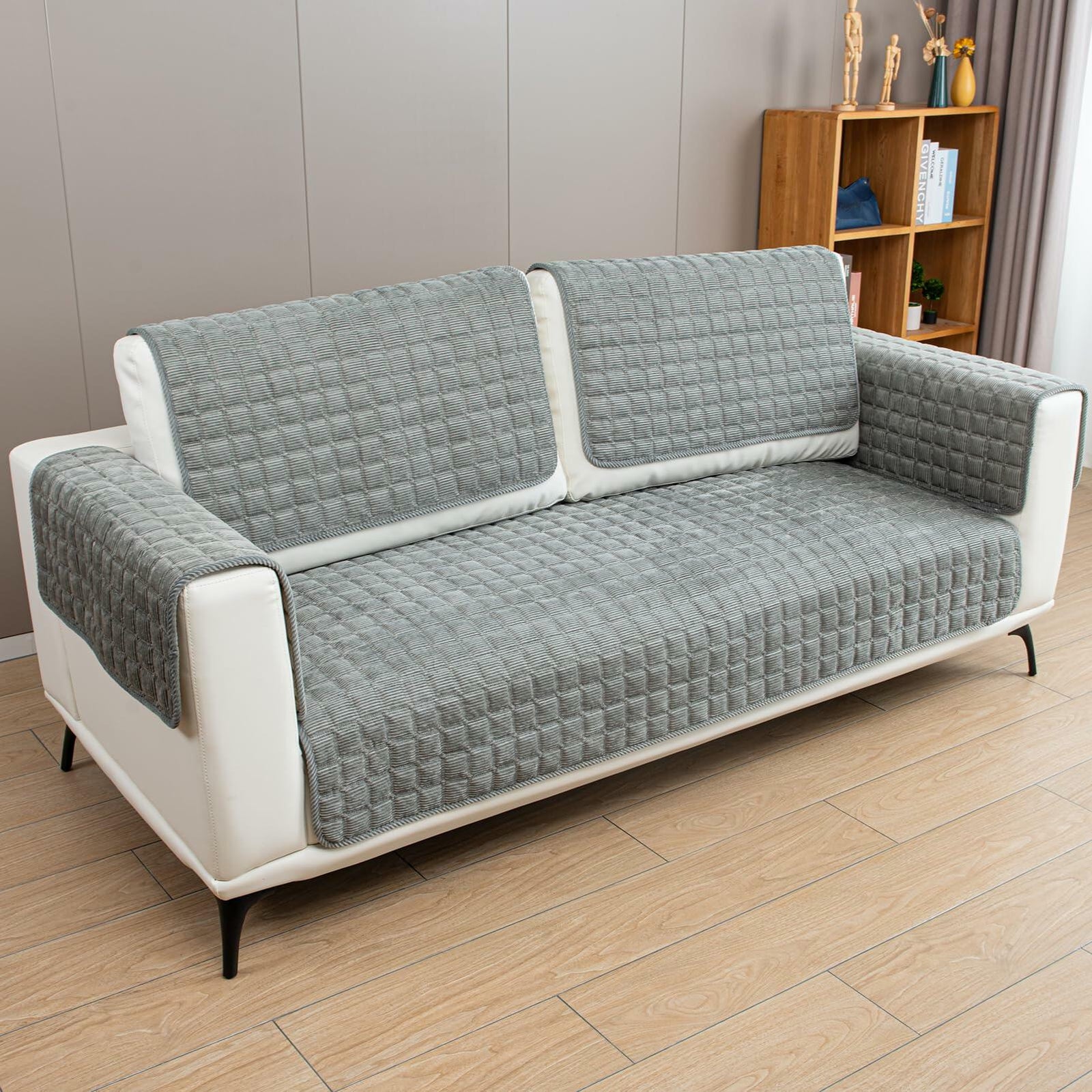 TAOMOCASTL Corduroy Sectional Sofa Cover Non Slip Washable Gray 28x70 1pc