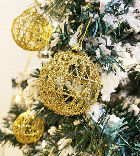 16 Golden Christmas Balls Ornaments 2.36in Gold Glitter Tree Decor