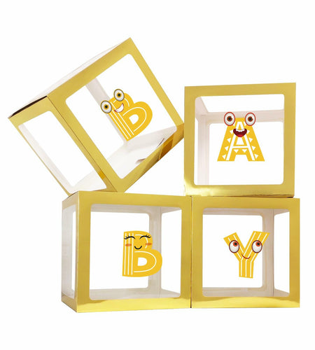 [Like New] Onteftshop Baby Boxes Letters Party Decorations Transparent Gold 4pcs