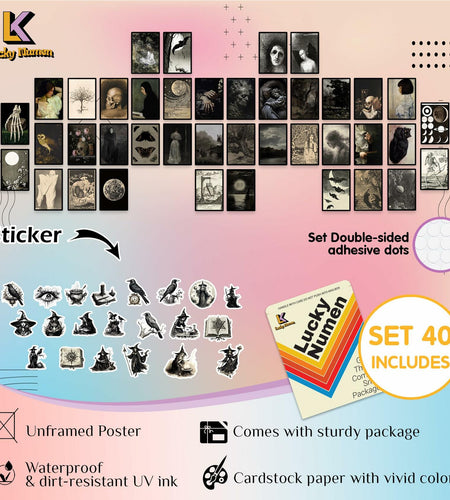 Lucky Numen Goth Posters Wall Art Vintage Aesthetic Black 40PCS