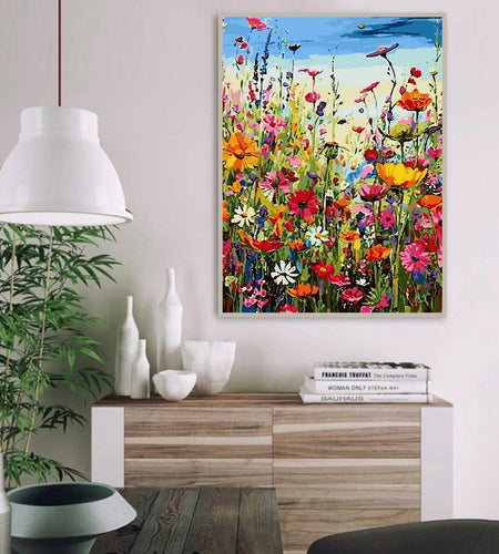 [Like New] Eiazuiks Paint by Number Kit Wild Flower 12x16 with Frame & Brushes