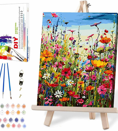 [Like New] Eiazuiks Paint by Number Kit Wild Flower 12x16 with Frame & Brushes