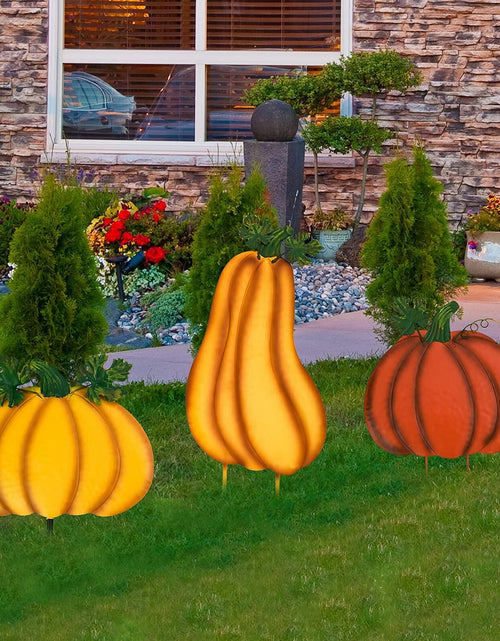 Load image into Gallery viewer, ALLADINBOX Rustic Stacked 3 Pumpkin Yard Stake Thanksgiving Fall Decor
