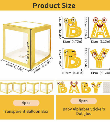 [Like New] Onteftshop Baby Boxes Letters Party Decorations Transparent Gold 4pcs