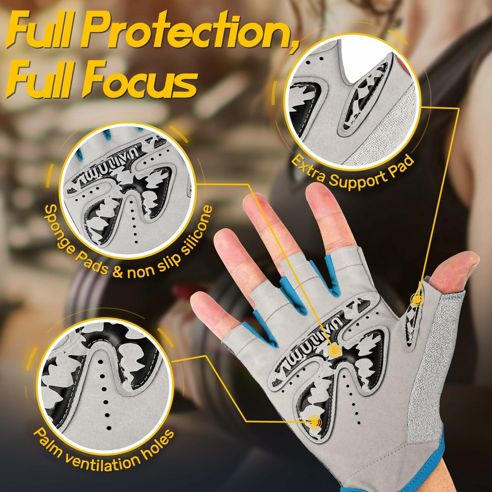 WULIVA Workout Gloves Padded Detachable Strap Gym Cycling Training Bag