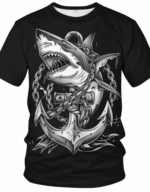 Load image into Gallery viewer, Faiwvhe Men's Creative Shark Graphic T-Shirt Black Summer Short Sleeves Size L
