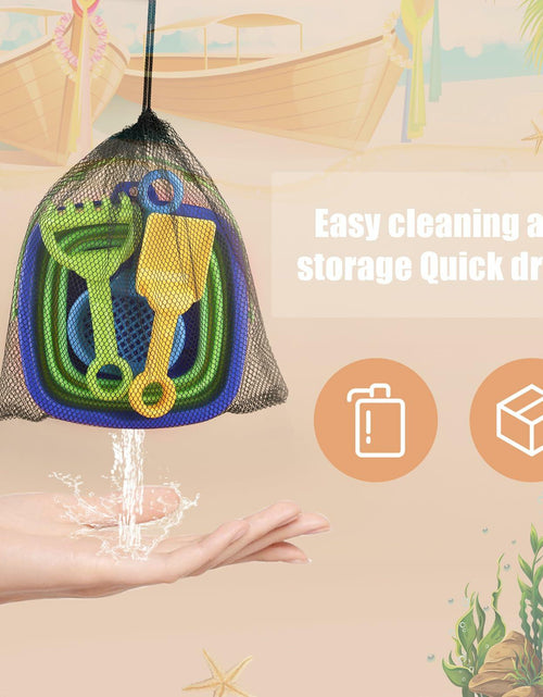 Load image into Gallery viewer, Beach Toys Set Collapsible Bucket 3 Shovels Mesh Bag Foldable Pail Toddler
