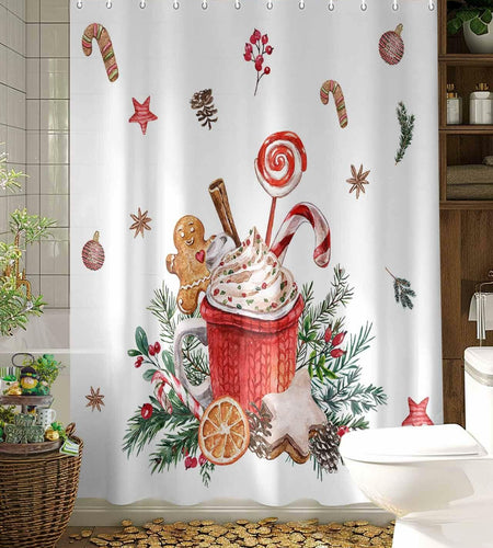 Christmas Gingerbread Man Shower Curtain Waterproof 72x72 Xmas Holiday Decor