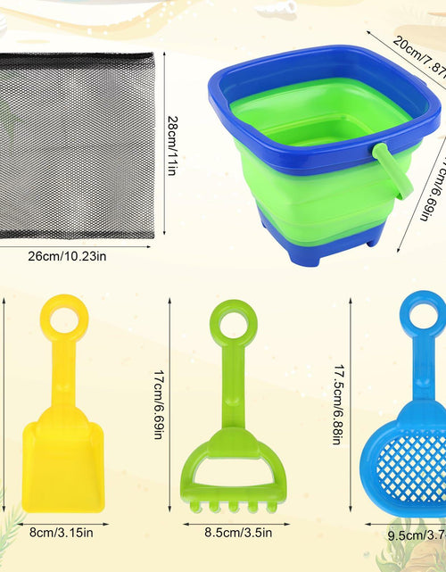 Load image into Gallery viewer, Beach Toys Set Collapsible Bucket 3 Shovels Mesh Bag Foldable Pail Toddler
