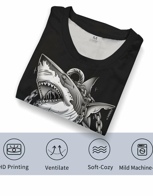 Load image into Gallery viewer, Faiwvhe Men's Creative Shark Graphic T-Shirt Black Summer Short Sleeves Size L
