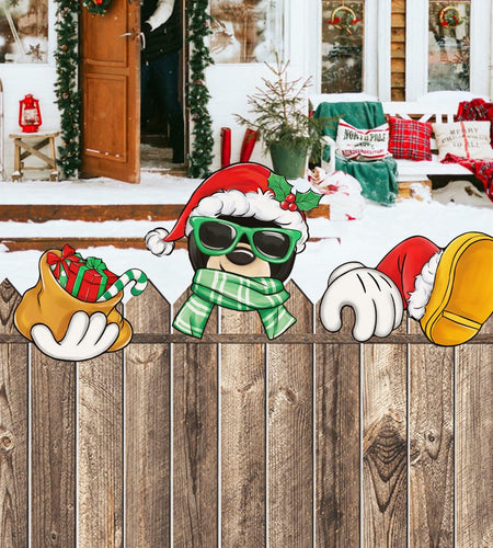 Bolisom Christmas Fence Peeker Garden Yard Sign Outdoor Xmas Decor