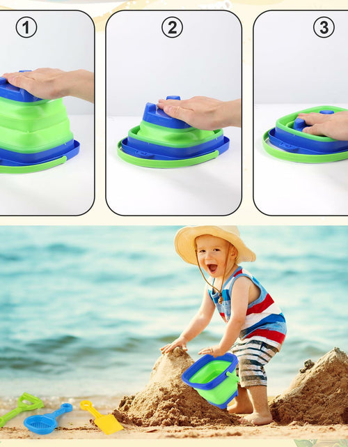 Load image into Gallery viewer, Beach Toys Set Collapsible Bucket 3 Shovels Mesh Bag Foldable Pail Toddler
