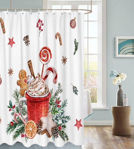 Christmas Gingerbread Man Shower Curtain Waterproof 72x72 Xmas Holiday Decor