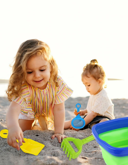 Load image into Gallery viewer, Beach Toys Set Collapsible Bucket 3 Shovels Mesh Bag Foldable Pail Toddler

