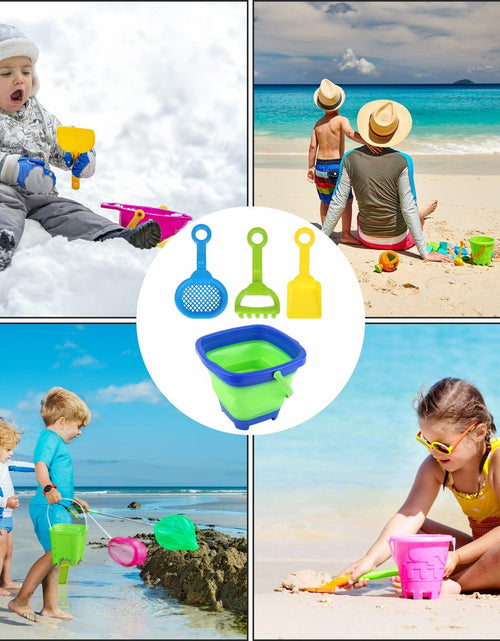 Load image into Gallery viewer, Beach Toys Set Collapsible Bucket 3 Shovels Mesh Bag Foldable Pail Toddler
