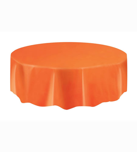 Vibrant Orange Round Plastic Table Cover 84" 1 Count Durable Reusable