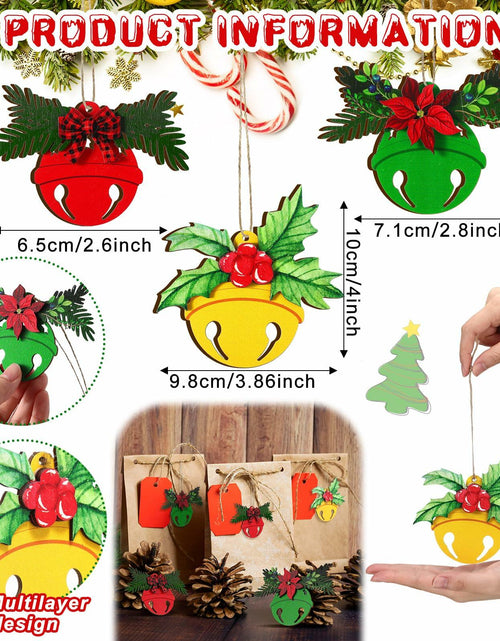 Load image into Gallery viewer, 12 Pcs 3D Wooden Christmas Jingle Bell Ornaments Buffalo Plaid Bow
