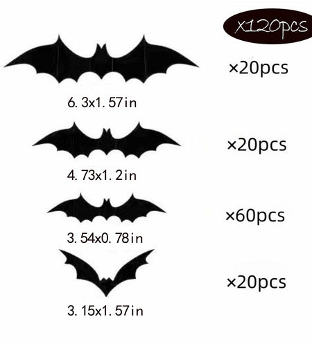DZBJIPT 120 Pcs 3D Halloween Bats Wall Decals 4 Sizes Black Bat Decor