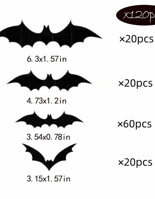 Load image into Gallery viewer, DZBJIPT 120 Pcs 3D Halloween Bats Wall Decals 4 Sizes Black Bat Decor
