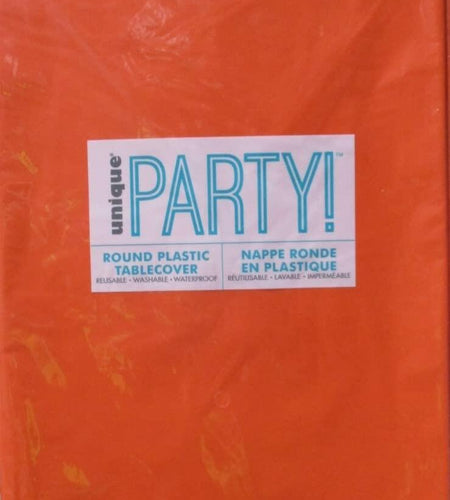Vibrant Orange Round Plastic Table Cover 84" 1 Count Durable Reusable