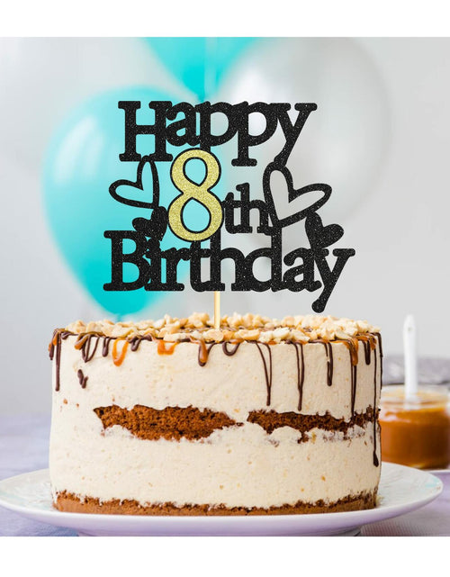 Load image into Gallery viewer, Sumerk 8th Birthday Cake Topper Black Gold Glitter Party Decoration
