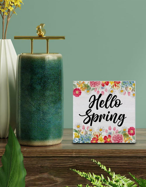 Load image into Gallery viewer, Rustic Flower Market Wood Sign Spring Decor Tabletop Shelf 5x5 Inches
