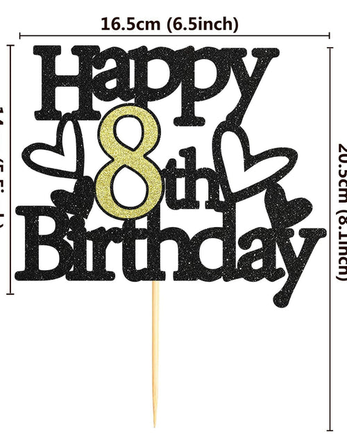 Load image into Gallery viewer, Sumerk 8th Birthday Cake Topper Black Gold Glitter Party Decoration
