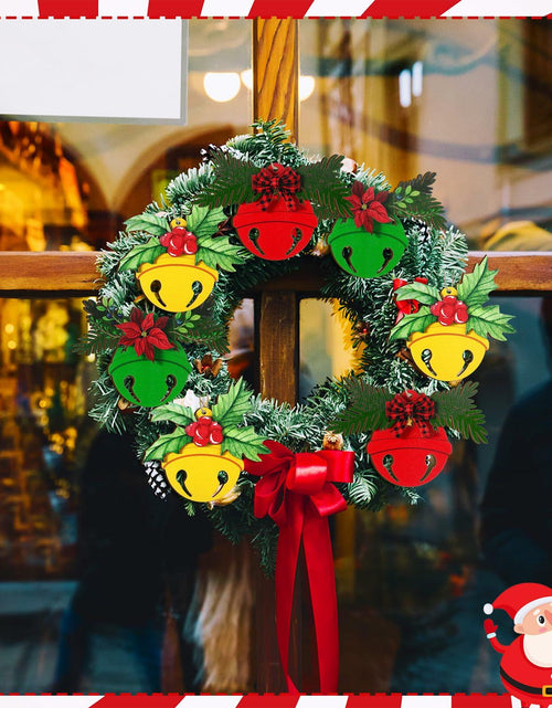 Load image into Gallery viewer, 12 Pcs 3D Wooden Christmas Jingle Bell Ornaments Buffalo Plaid Bow
