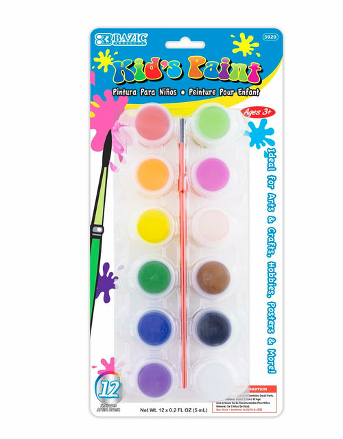Load image into Gallery viewer, BAZIC Kids Paint Set 12 Colors 60ml Non-Toxic Vibrant Colors 1-Pack
