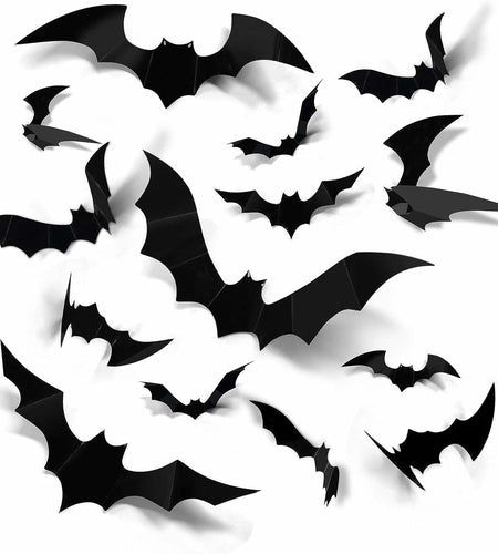DZBJIPT 120 Pcs 3D Halloween Bats Wall Decals 4 Sizes Black Bat Decor