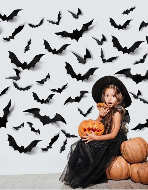 Load image into Gallery viewer, DZBJIPT 120 Pcs 3D Halloween Bats Wall Decals 4 Sizes Black Bat Decor
