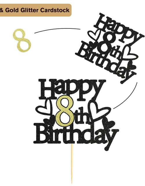 Load image into Gallery viewer, Sumerk 8th Birthday Cake Topper Black Gold Glitter Party Decoration
