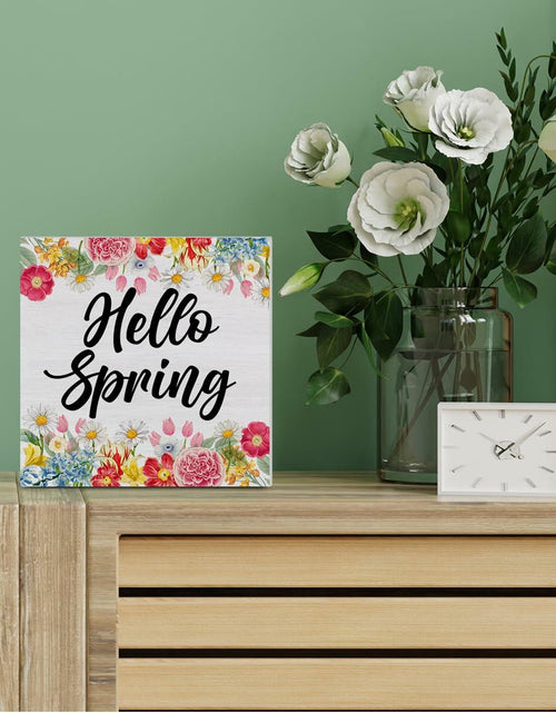 Load image into Gallery viewer, Rustic Flower Market Wood Sign Spring Decor Tabletop Shelf 5x5 Inches
