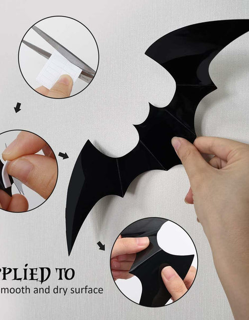 Load image into Gallery viewer, DZBJIPT 120 Pcs 3D Halloween Bats Wall Decals 4 Sizes Black Bat Decor
