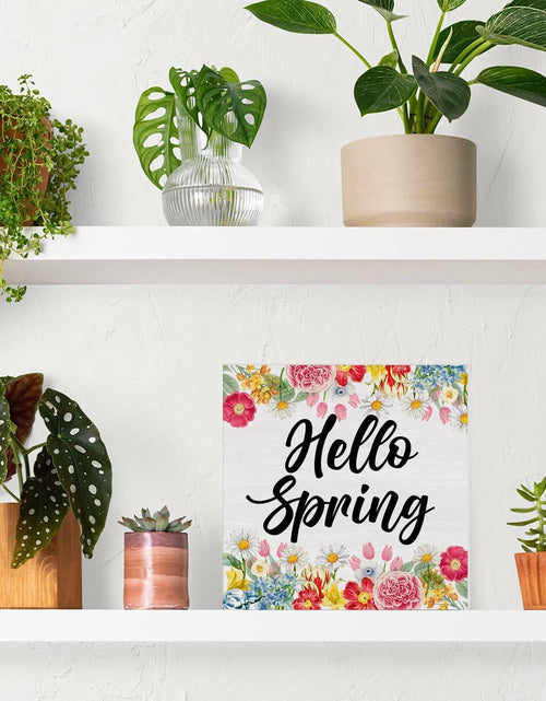 Load image into Gallery viewer, Rustic Flower Market Wood Sign Spring Decor Tabletop Shelf 5x5 Inches
