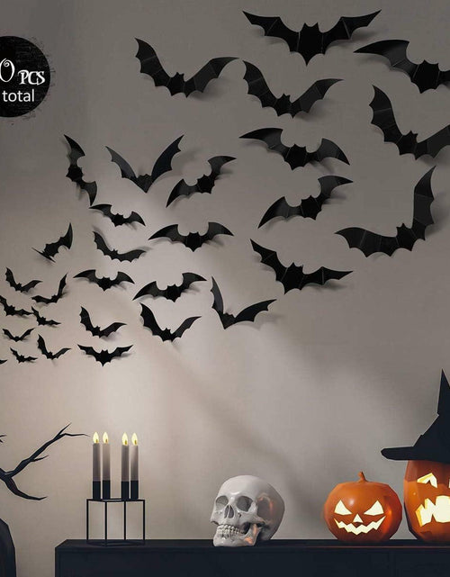 Load image into Gallery viewer, DZBJIPT 120 Pcs 3D Halloween Bats Wall Decals 4 Sizes Black Bat Decor
