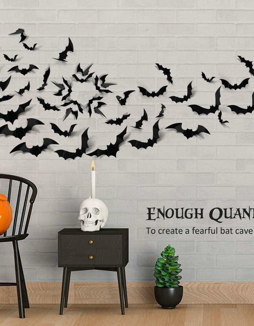 Load image into Gallery viewer, DZBJIPT 120 Pcs 3D Halloween Bats Wall Decals 4 Sizes Black Bat Decor
