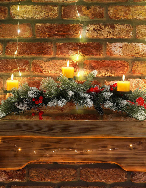 Load image into Gallery viewer, [Like New] 30" Artificial Christmas Centerpiece Red Flowers Berries Pinecones 3 Candle
