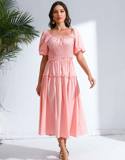 Load image into Gallery viewer, Love Welove Fashion Women's Formal Midi Puff Sleeve Dress Pastel Pink
