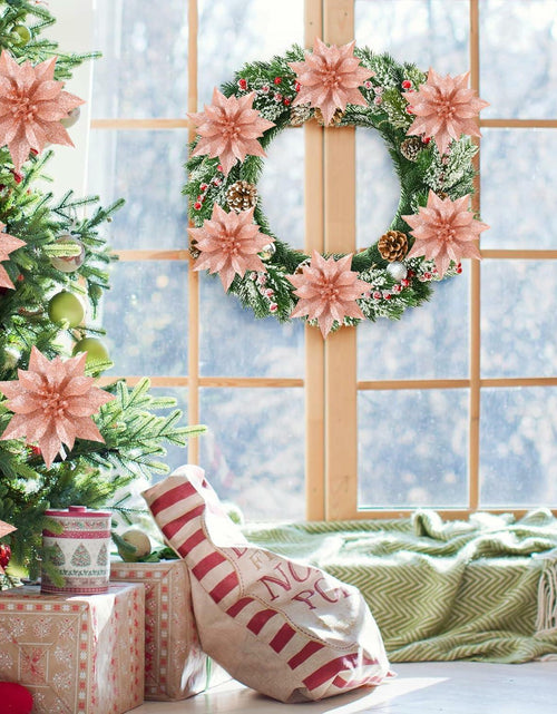 Load image into Gallery viewer, YOSICHY 12 Pcs Artificial Christmas Poinsettia Flowers Deep Champagne Clips
