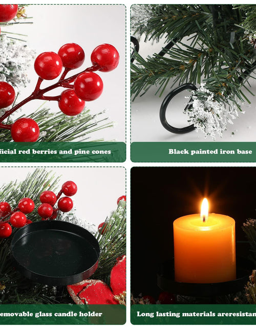 Load image into Gallery viewer, [Like New] 30" Artificial Christmas Centerpiece Red Flowers Berries Pinecones 3 Candle
