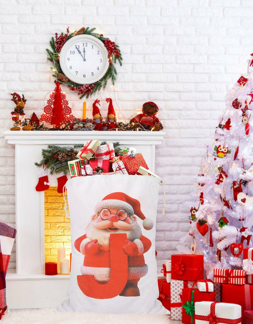 Load image into Gallery viewer, CCINEE Canvas Santa Sack Personalized Letter J Drawstring Red 27x20in
