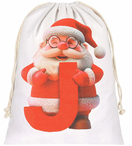 CCINEE Canvas Santa Sack Personalized Letter J Drawstring Red 27x20in