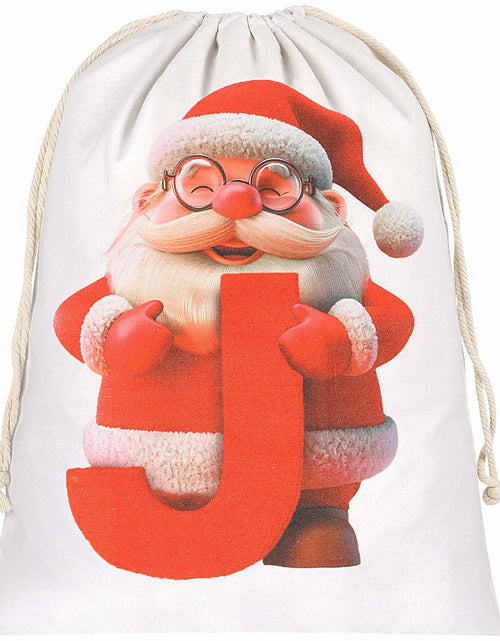 Load image into Gallery viewer, CCINEE Canvas Santa Sack Personalized Letter J Drawstring Red 27x20in
